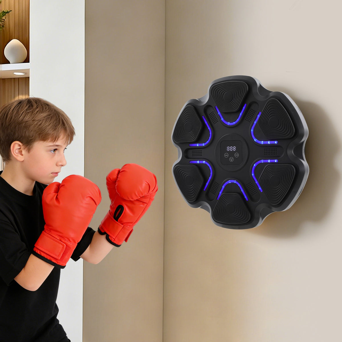 Wall-Mounted Bluetooth Boxing Trainer with Music and Adjustable Speed for Kids and Adults