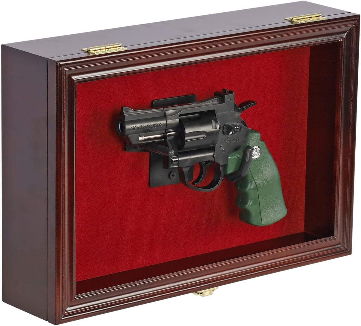 Wall Mount Lockable Handgun Display Case with UV Door and Wooden Frame