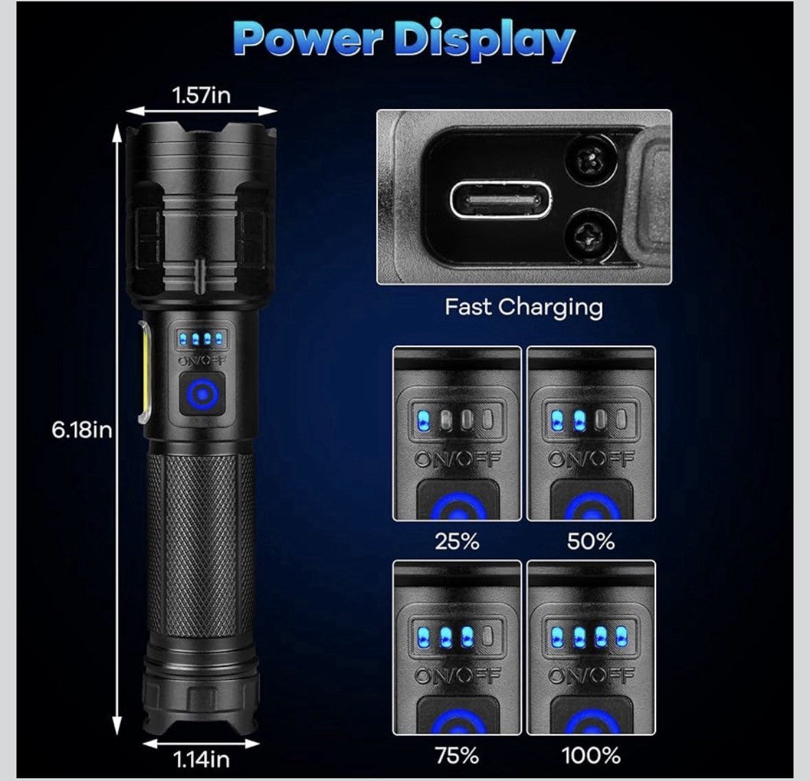Rechargeable LED Flashlight 900,000 Lumens Super Bright Handheld Torch