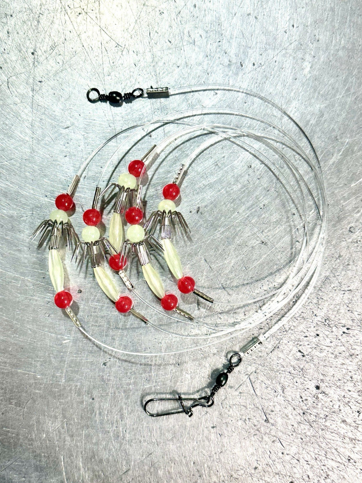 Glow-in-the-Dark Squid Catcher Rig with 5 Hooks - Hand Tied Fishing Lure
