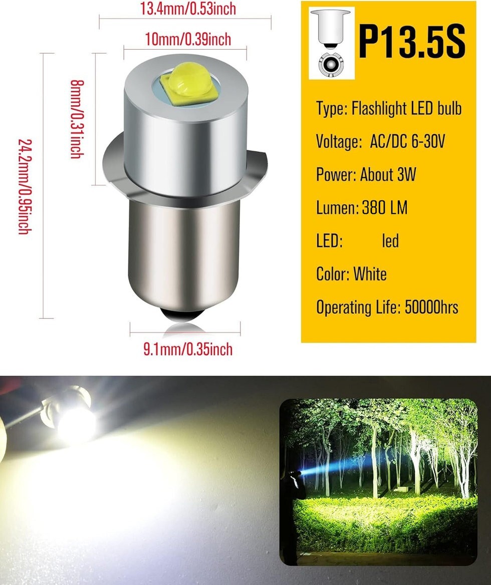 LED Flashlight Bulb 380 Lumens 2 Pack Compatible with Maglite 3-6 Cell