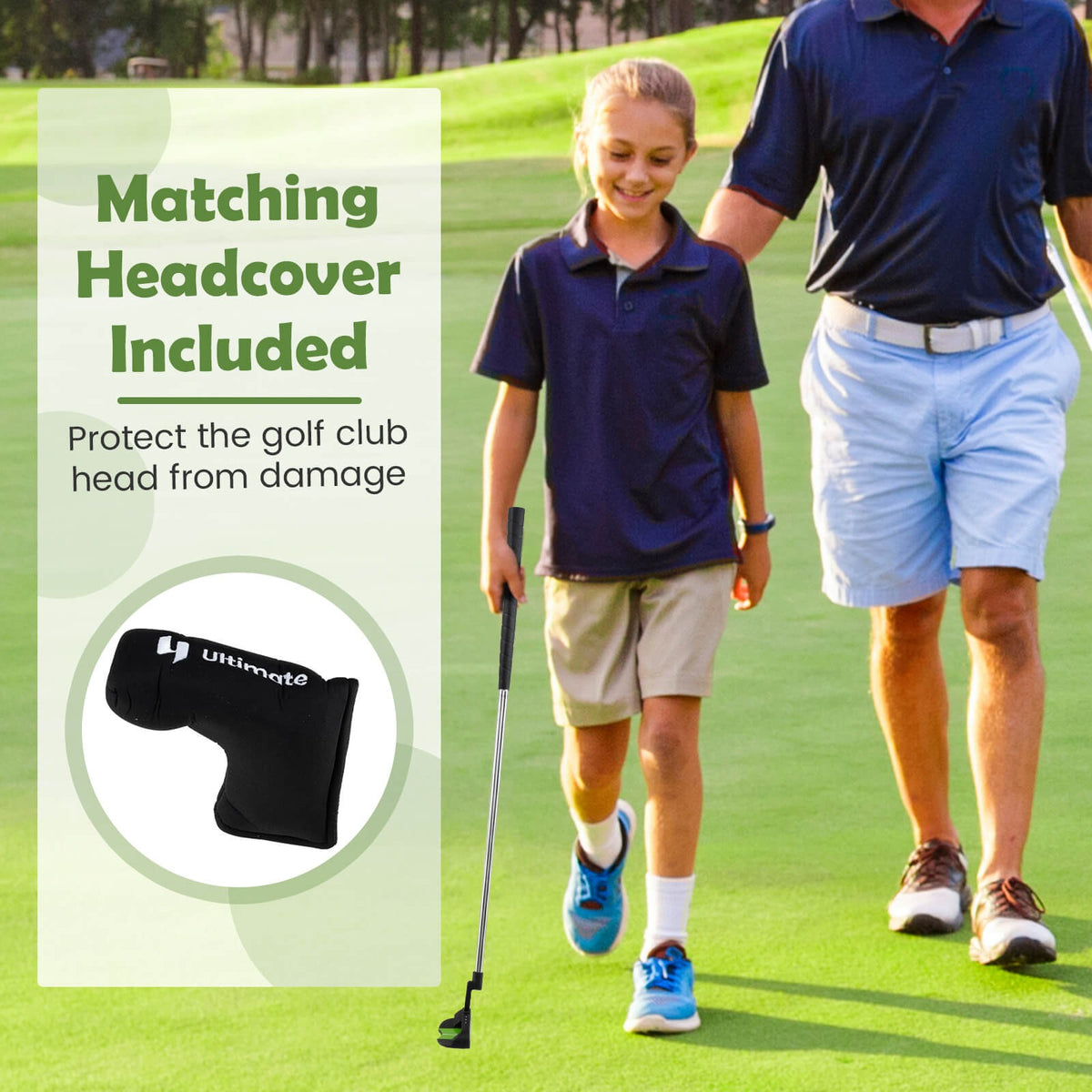 Junior Golf Putter for Kids 27 Inch Mallet Style with Stainless Steel Shaft & Headcover