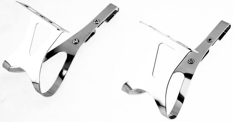 Steel Toe Clips for Fixed Gear Bikes - Double Strap Bike Pedals, Silver, Large
