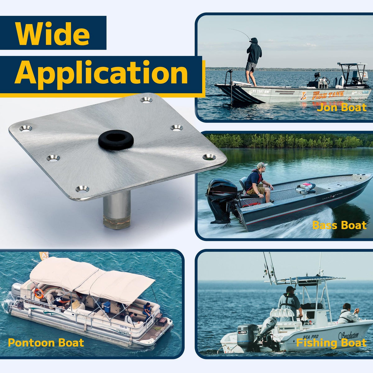 MarineBoat Seat Base 2 Pack - 7x7 Inch Stainless Steel Universal Fit