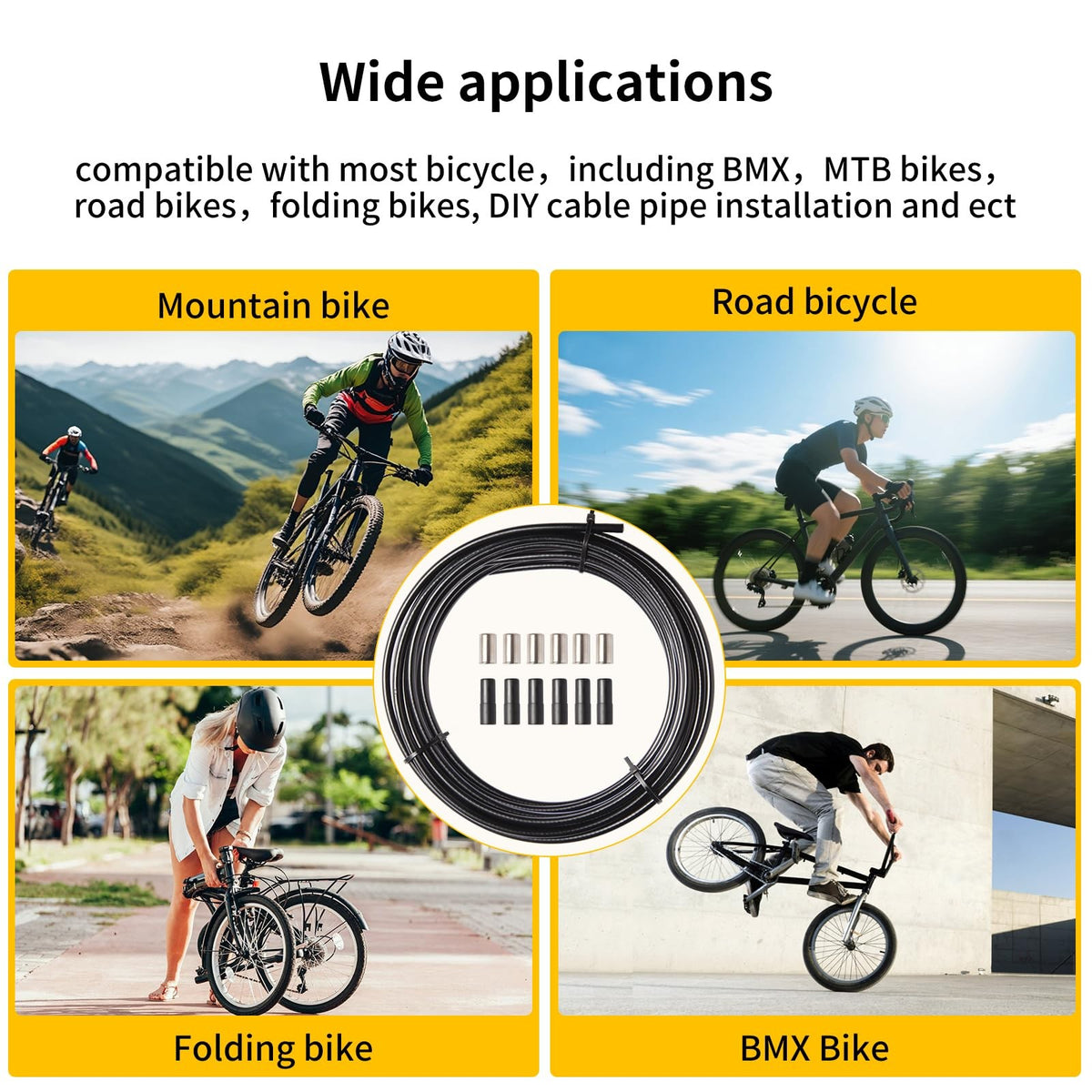 Universal 5mm Bicycle Brake Cable Housing 3m with End Caps for Mountain & Road Bikes