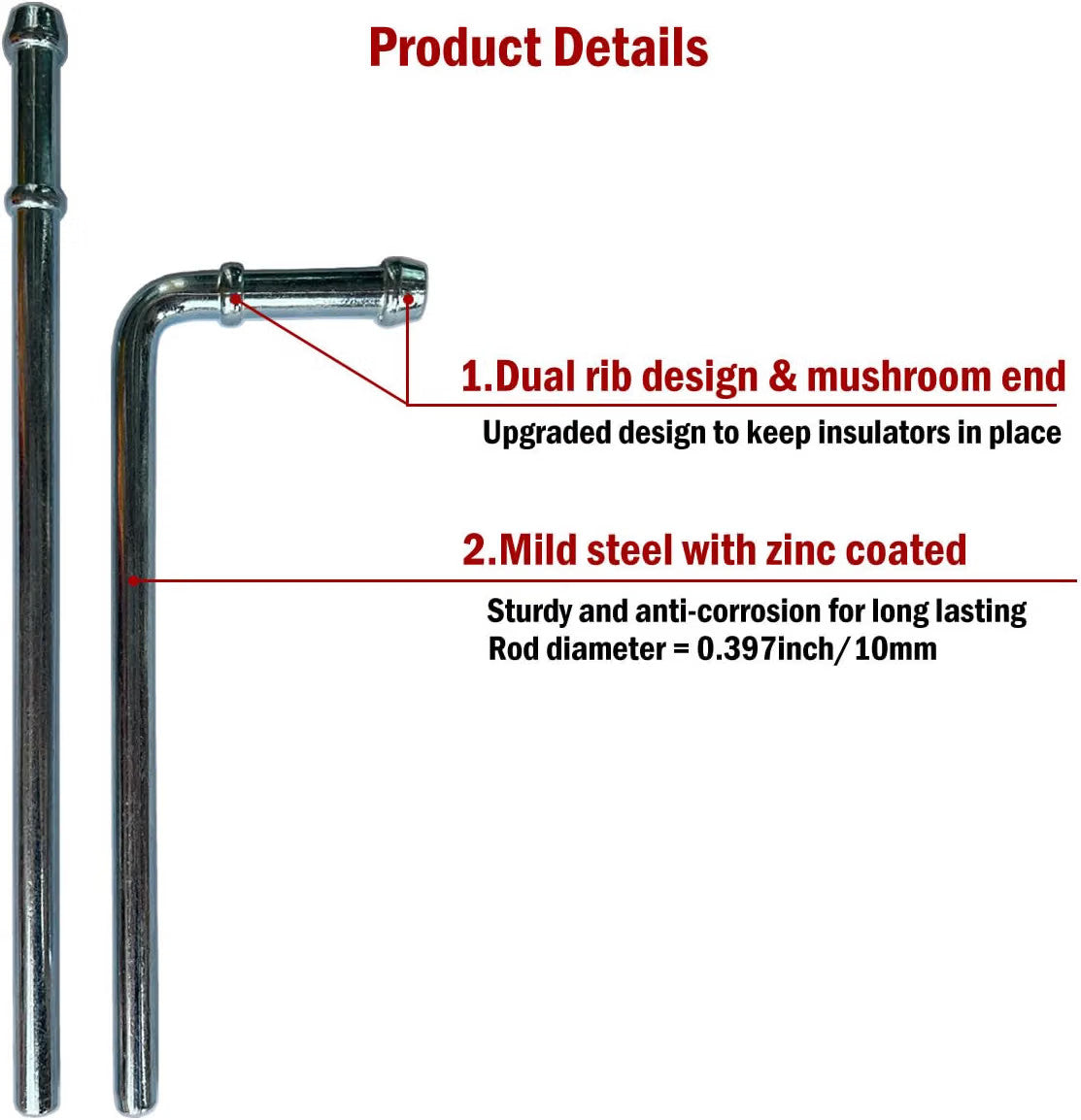 Heavy Duty Weld On Exhaust Hanger Bracket Rod Set - 8 Pieces, 10mm