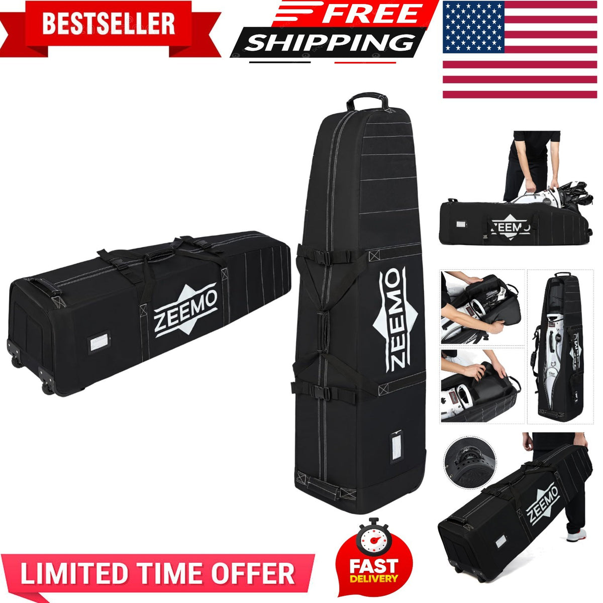 Golf Travel Bag with Wheels Waterproof Luggage Lock & Club Cover