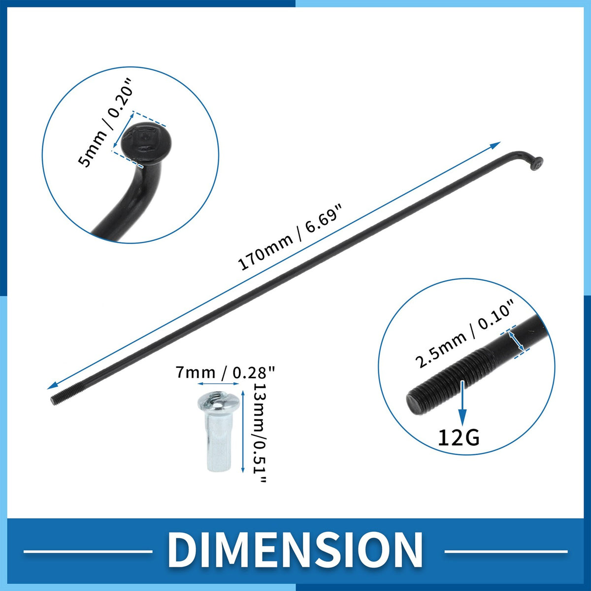 Bicycle Spoke Set 12G 170mm Carbon Steel Wheel Replacement Kit