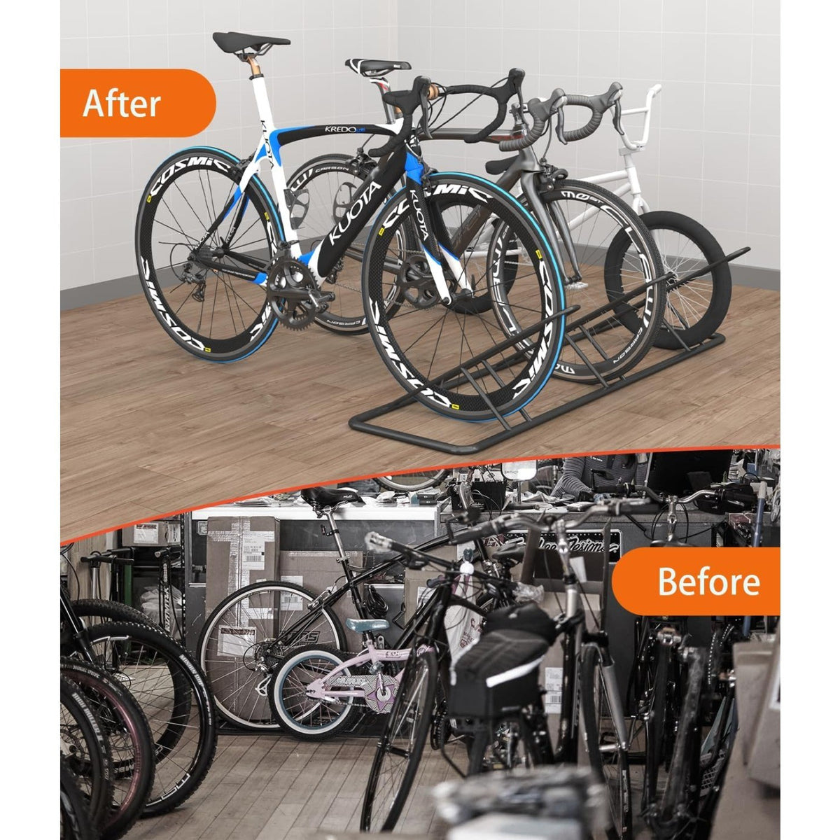 Heavy Duty Bicycle Floor Parking Rack - Fits 12-29 Inch Bikes, Organizes Multiple Bikes
