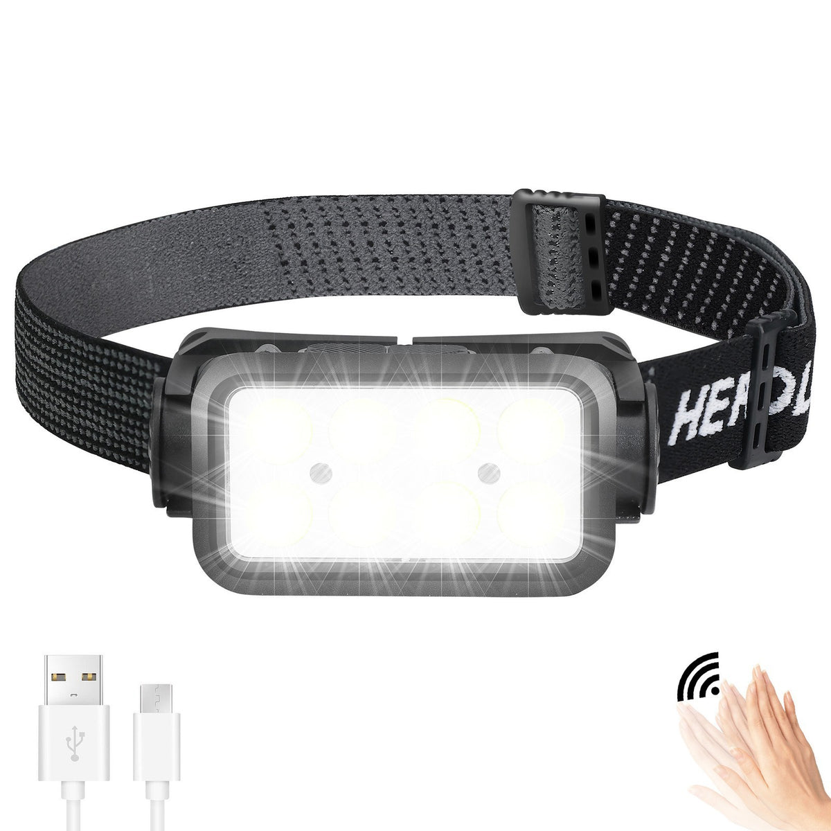 Rechargeable COB LED Headlamp with USB Headlight & Work Light