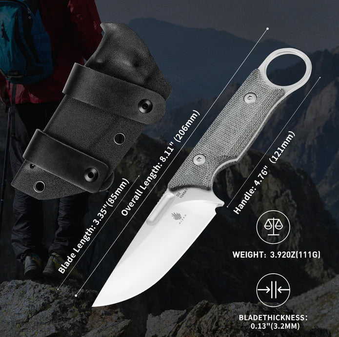 Fixed Blade Hunting Knife with D2 Steel Blade and Micarta Handle - 8.11 Inch