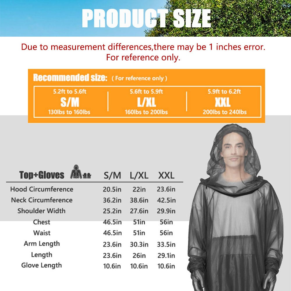 Unisex Outdoor Mosquito Jacket with Hood & Mitts Lightweight Mesh Bug-Proof