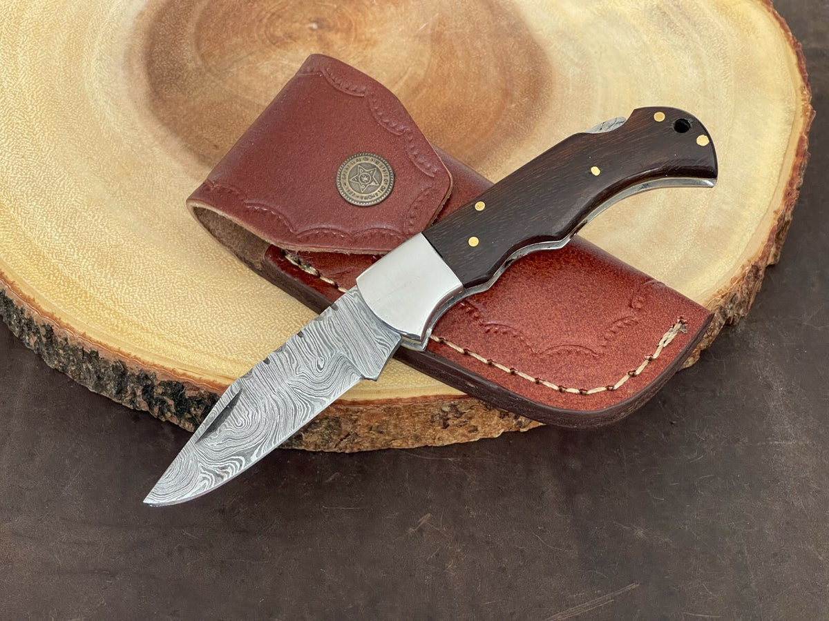 Damascus Folding Pocket Knife with Small Defects Handmade, Multiple Variants
