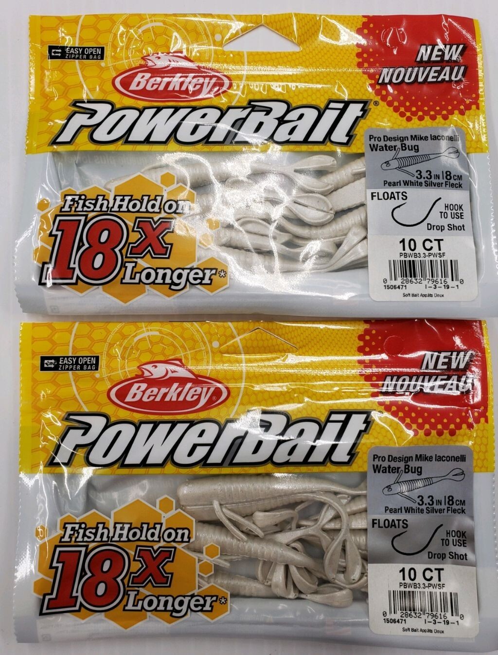 Water Bug Fish Bait Lures - Pearl White, 2-Pack