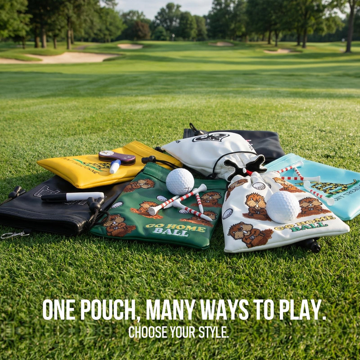Golf Valuables Pouch with Drawstrings - Leather Golf Ball & Tee Bag, Organizer