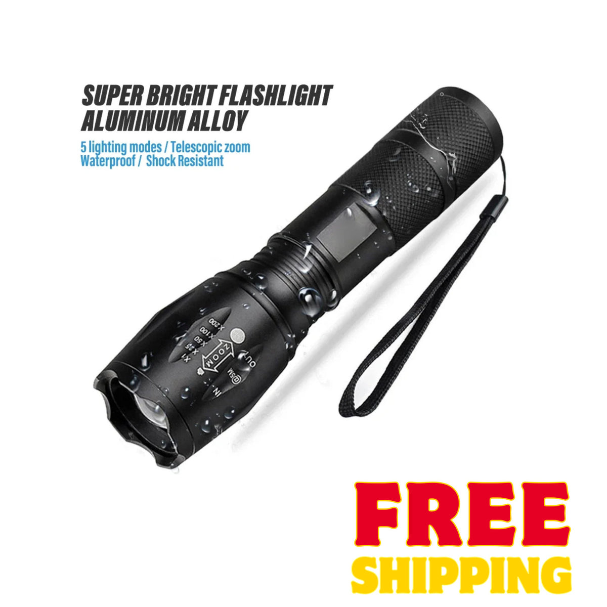 Super Bright Tactical LED Flashlight - Zoomable 5-Mode Handheld Torch for Camping Emergency