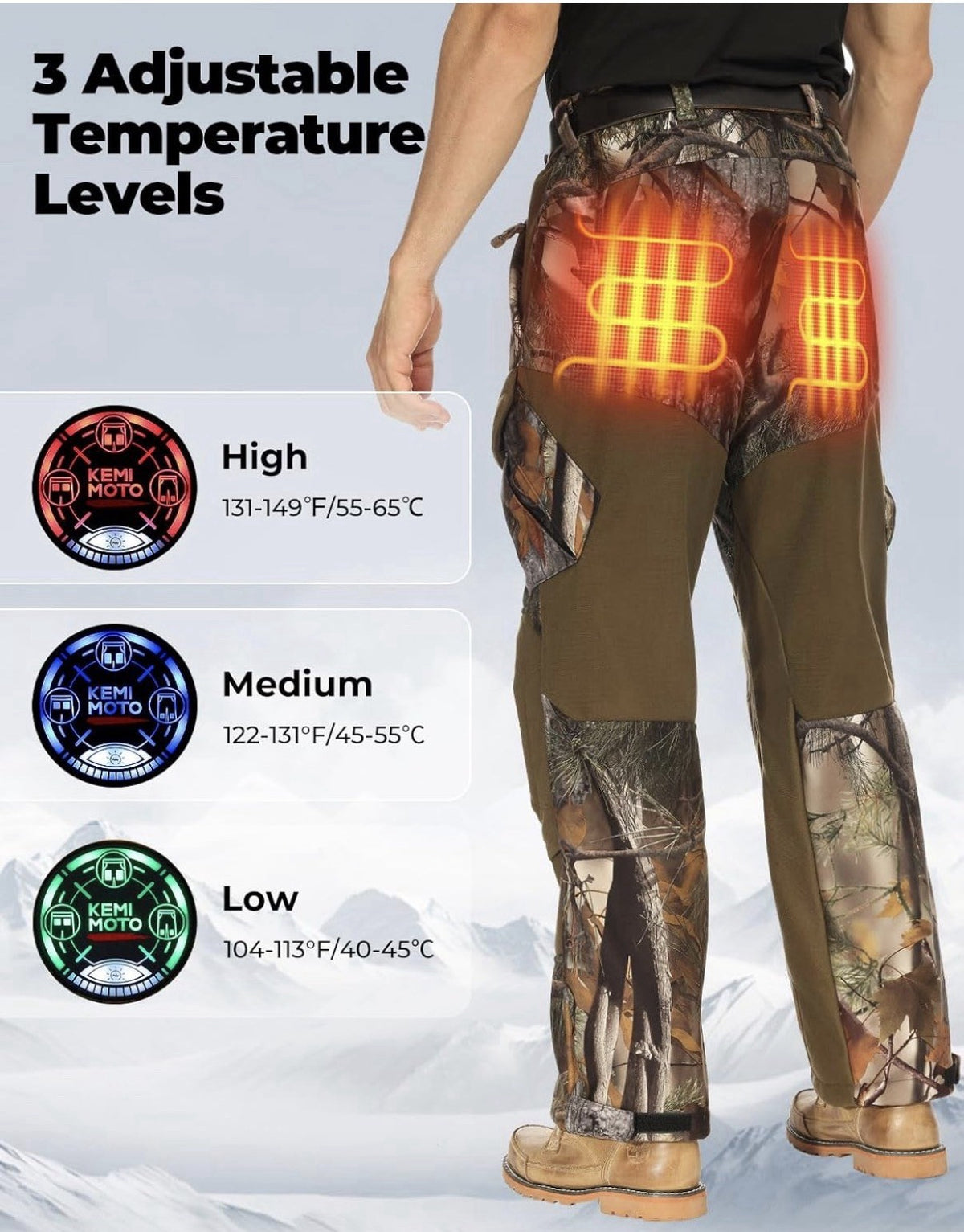Kemimoto XL Heated Camo Pants for Men Winter Hunting & Outdoor Activity