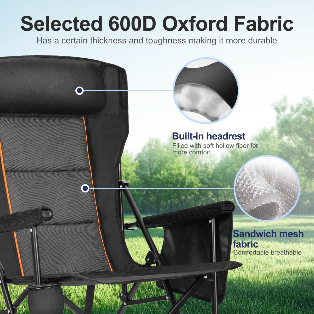 Heavy Duty Folding Camping Chair 500lbs Support Oversize High Back Portable Seat