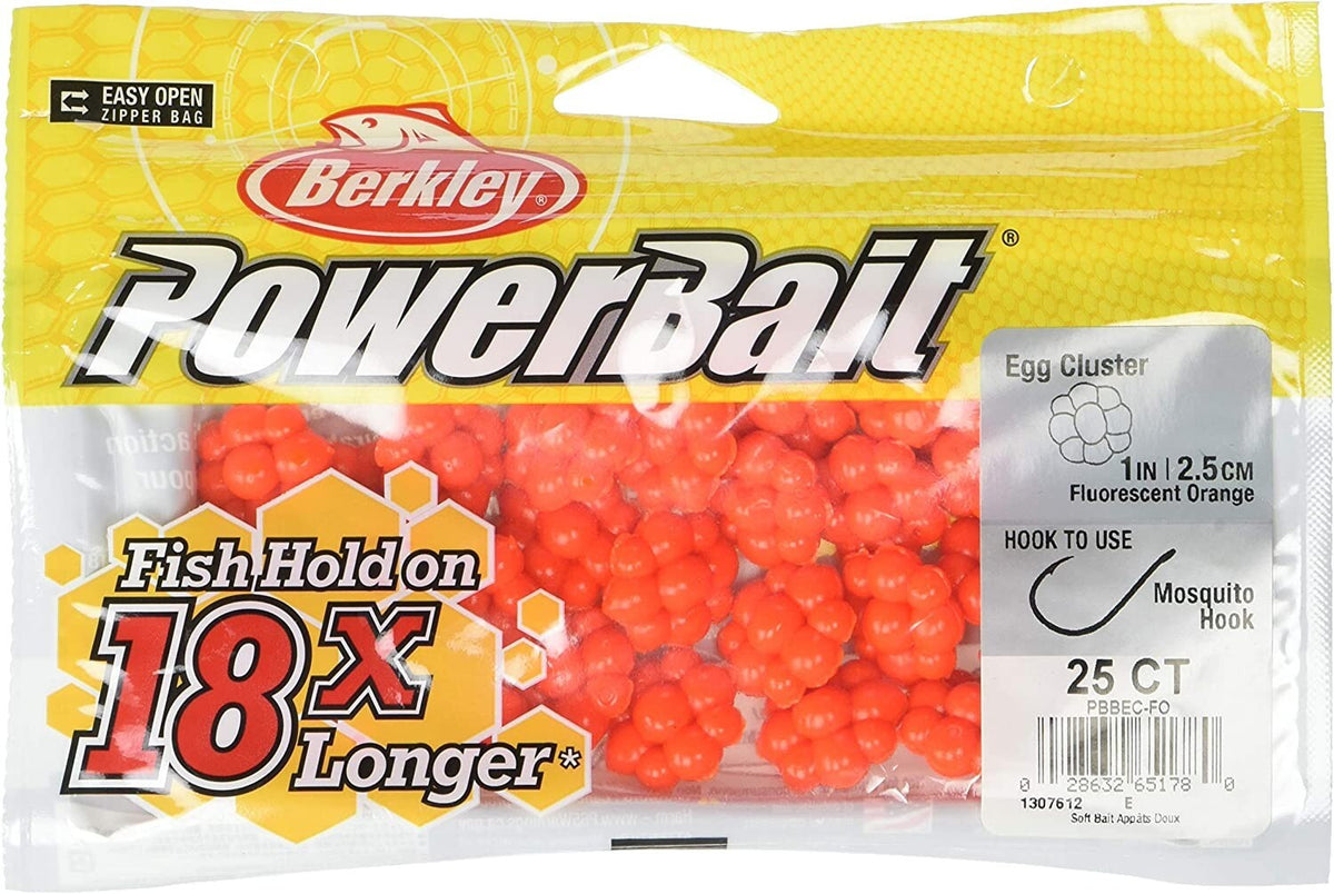 Fishing Egg Clusters Fluorescent Orange 25 Count - Trout & Steelhead Bait