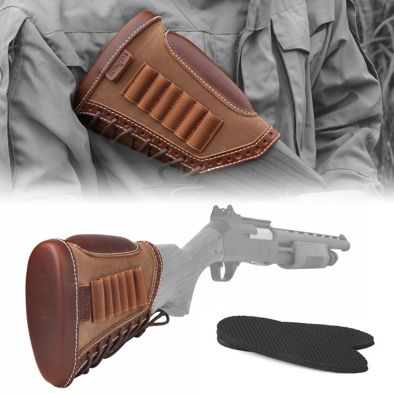 Canvas Leather Cheek Rest for Rifle Stocks with Slots and Recoil Pad