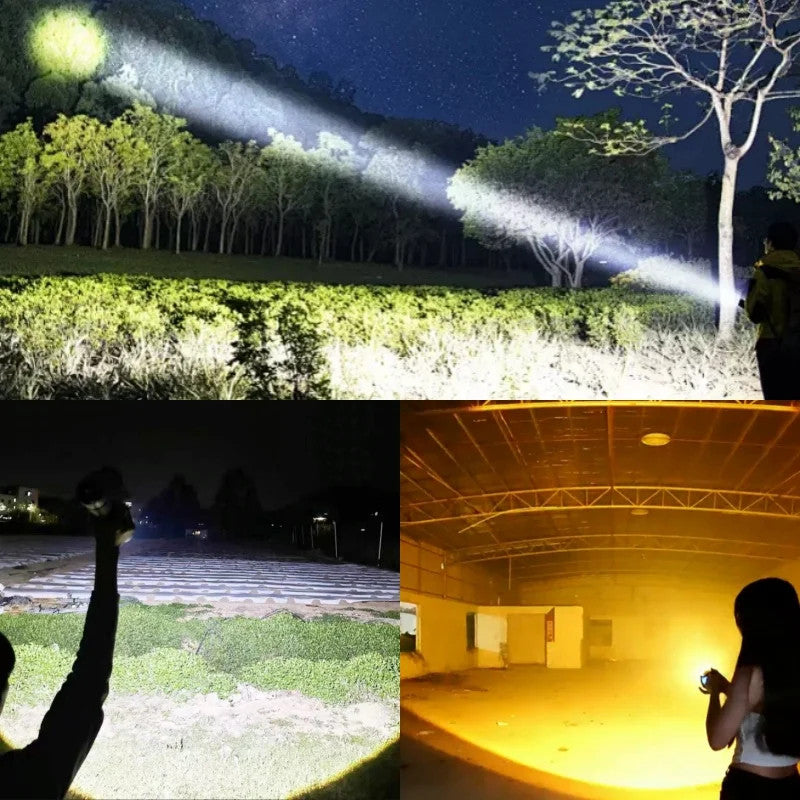 High-Power LED Flashlight with Long Range Zoom, COB Side Light & 15000mAh Battery