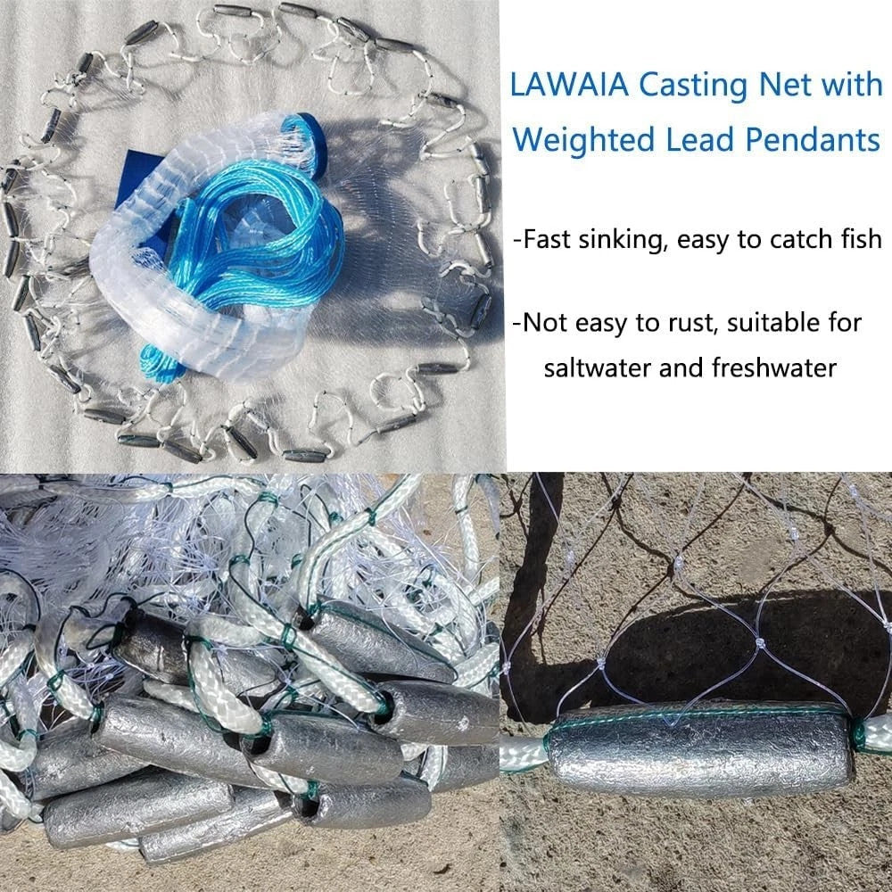 8 Ft Cast Net for Fishing with Sinker Nylon Monofilament - Easy Throw Bait Net
