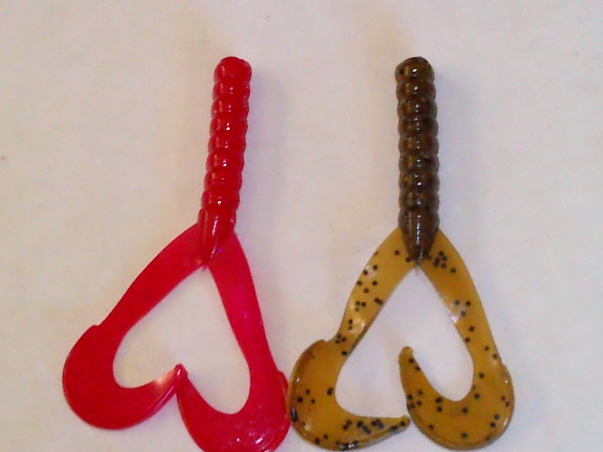 Double Tail Grub Soft Plastic Fishing Lure - Assorted Colors, 3 Inch, Pack of 24