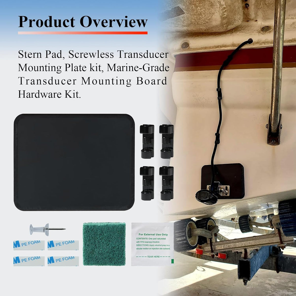 Screwless Transducer Mounting Kit - Standard Size, Marine-Grade, Black