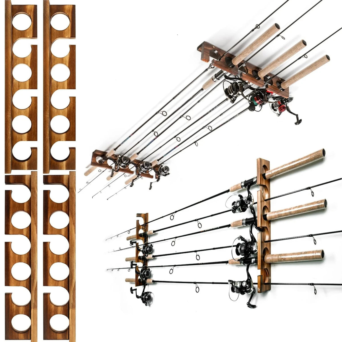 Fishing Rod Storage Rack Holds Up to 12 Rods Wall Mount or 2 Sets Brown