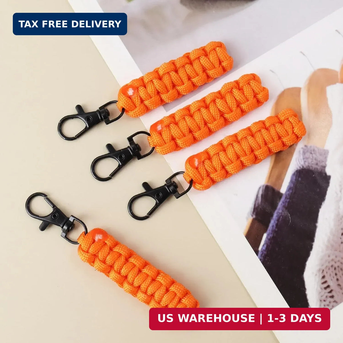 Paracord Zipper Pull Replacement Set with Metal Clasp for Backpack, Jacket, and Gear - Orange
