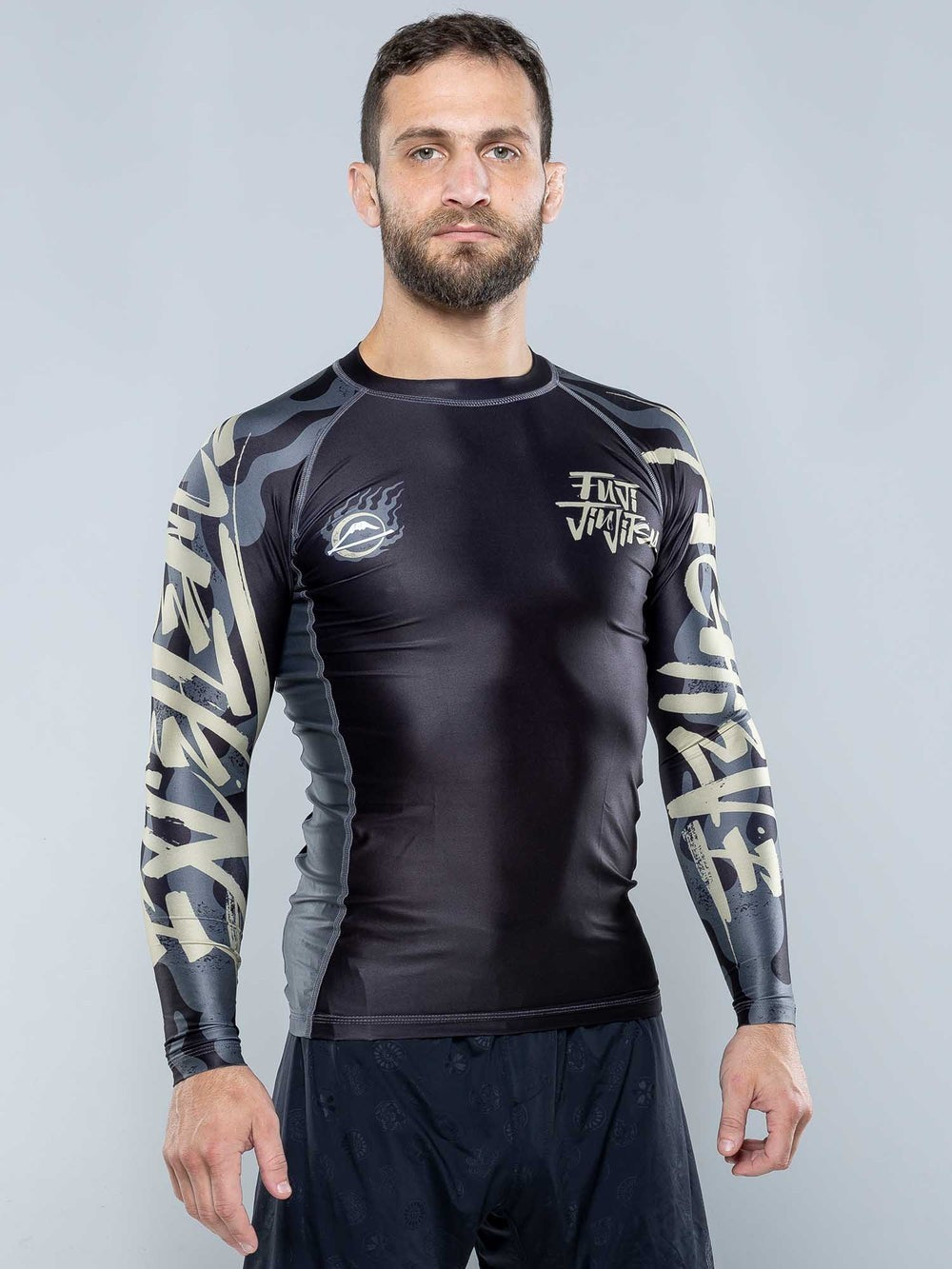 Mens MMA Rashguard Long Sleeve Workout Shirt for Jiu Jitsu & BJJ - Black