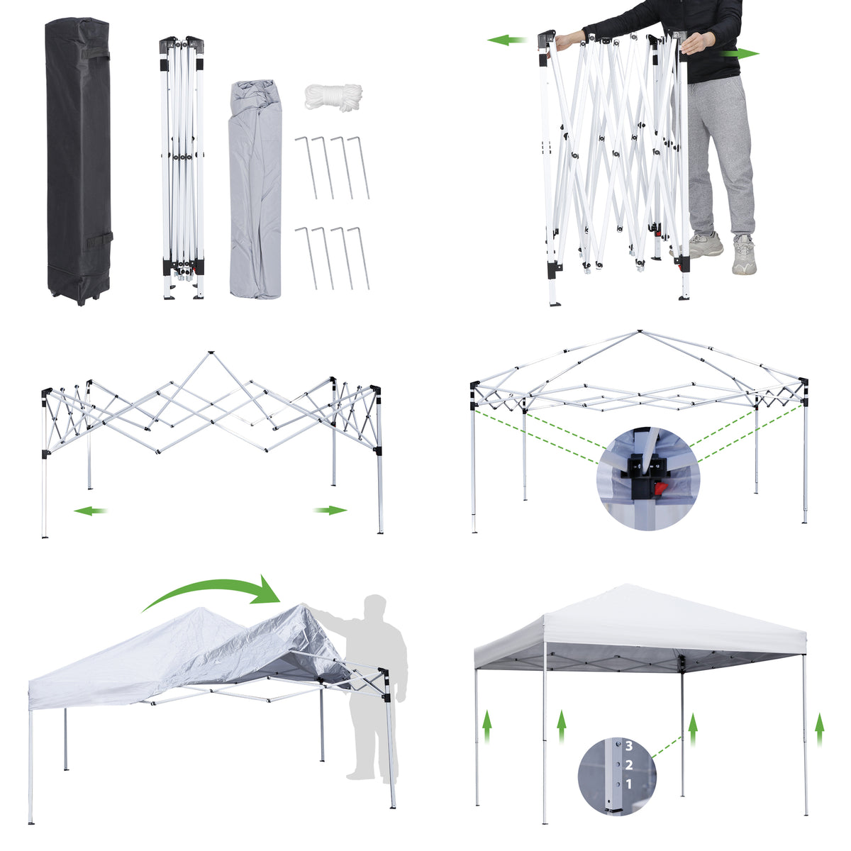 10x10 Pop Up Canopy Tent with Adjustable Height & Wheeled Carry Bag