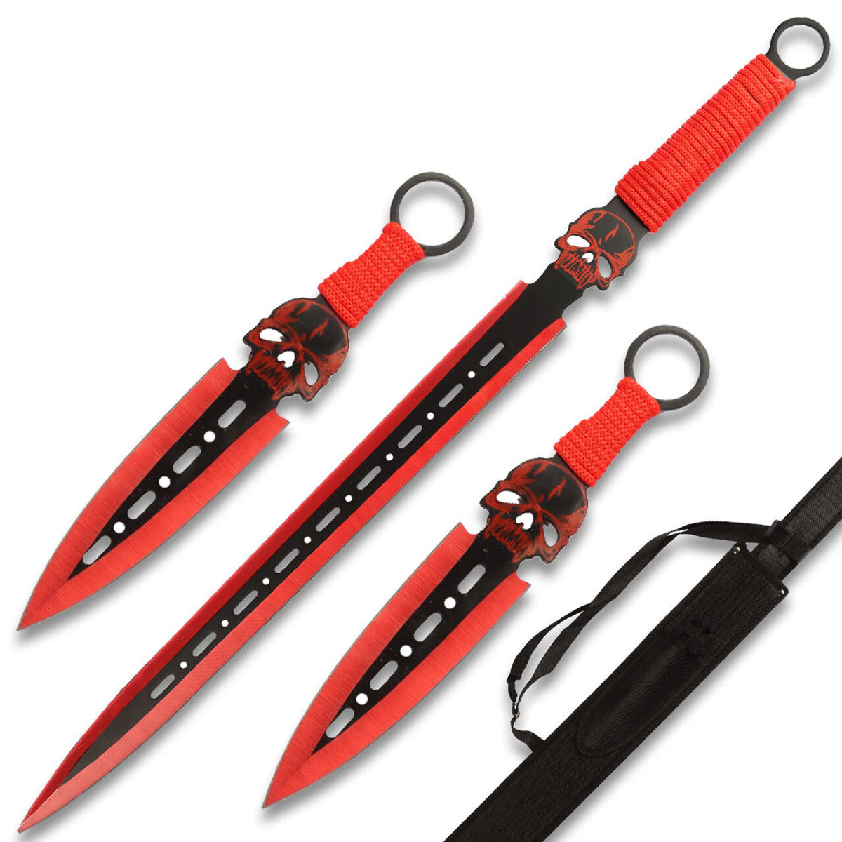 Red Demon Warrior Sword 26.5-Inch Throwing Knife Set - Steel Combat Weapons