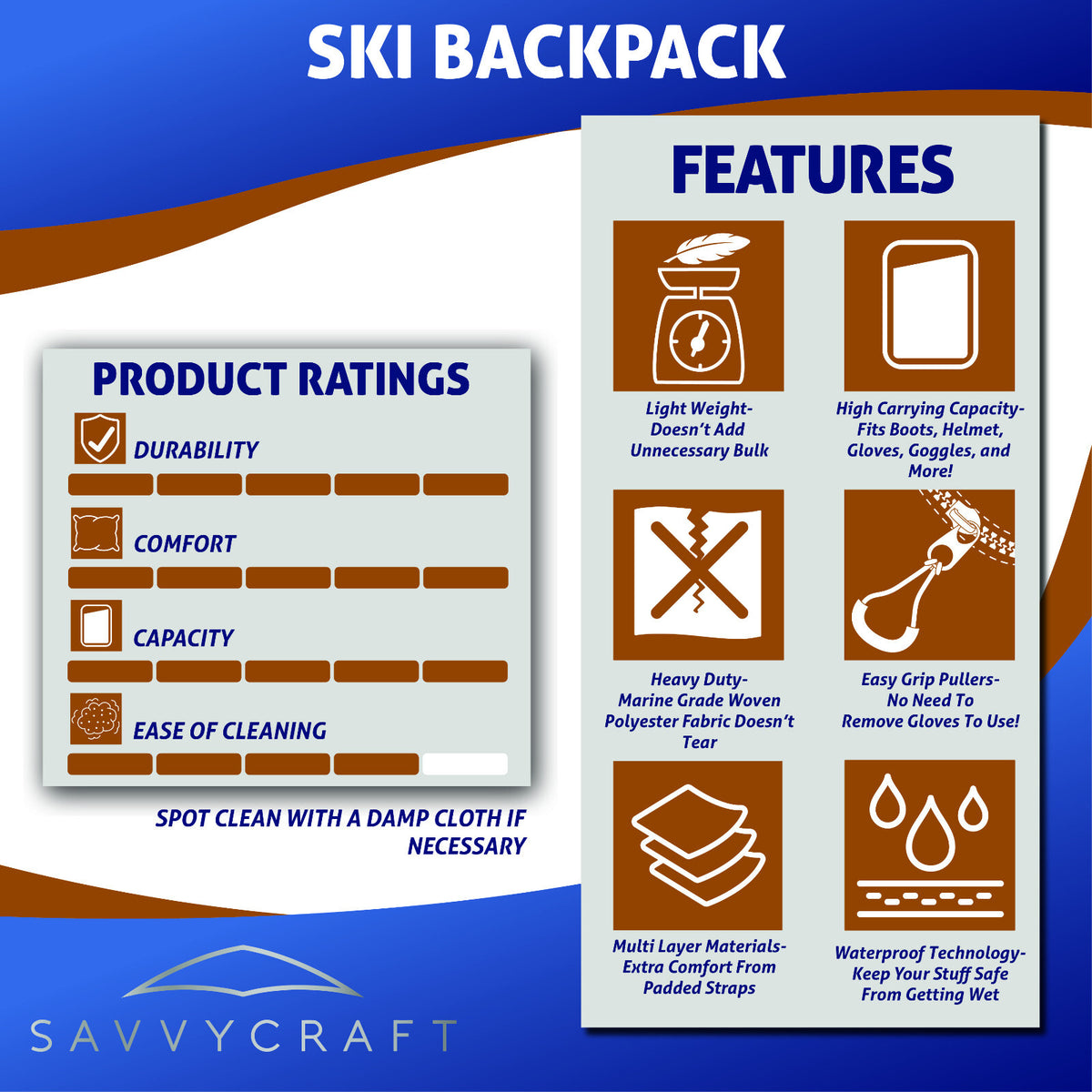 Ski & Snowboard Boot Bag Backpack 50L Storage for Helmet Gloves Goggles