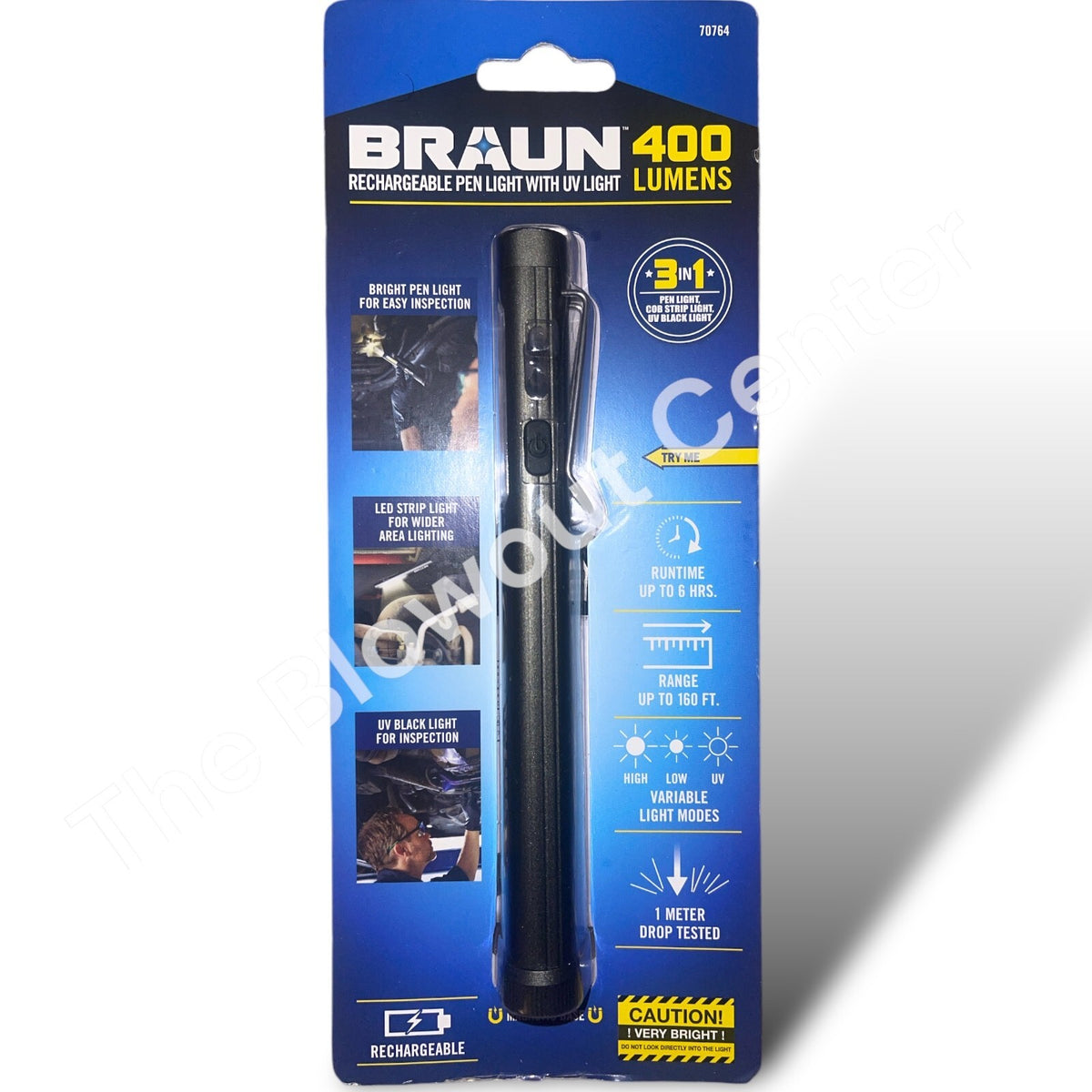 Rechargeable 3-in-1 Pen Light with UV and 400 Lumens - Braun