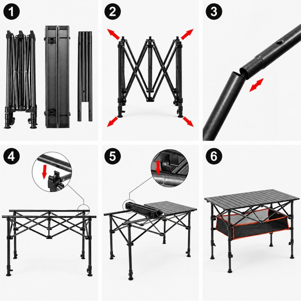 Portable Folding Camping Table with Adjustable Height & Carry Bag