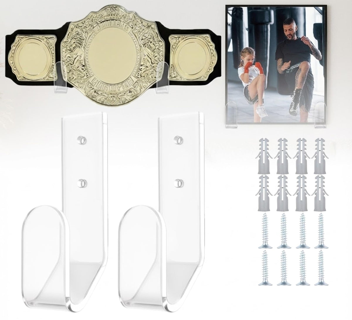 Wrestling Championship Belt Wall Display Case - Horizontal Mounting Hanger