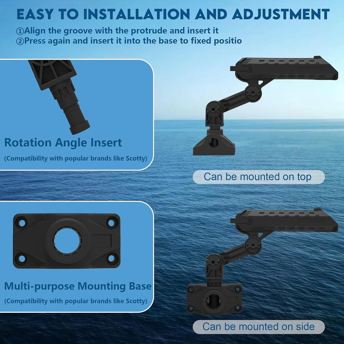 Boat and Kayak Fishing Rod Holders 360° Adjustable Side Deck Mount