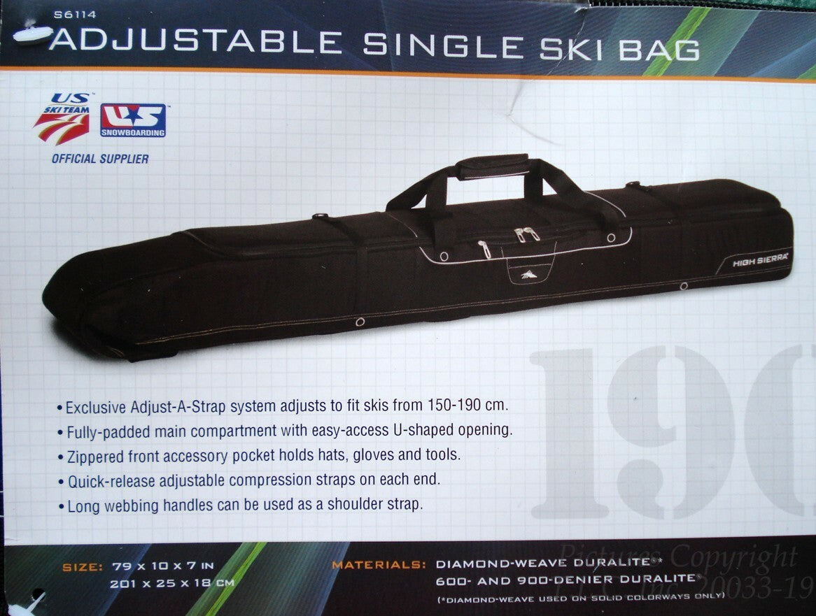 Adjustable Fully Padded Ski Bag for Single Skis - Black