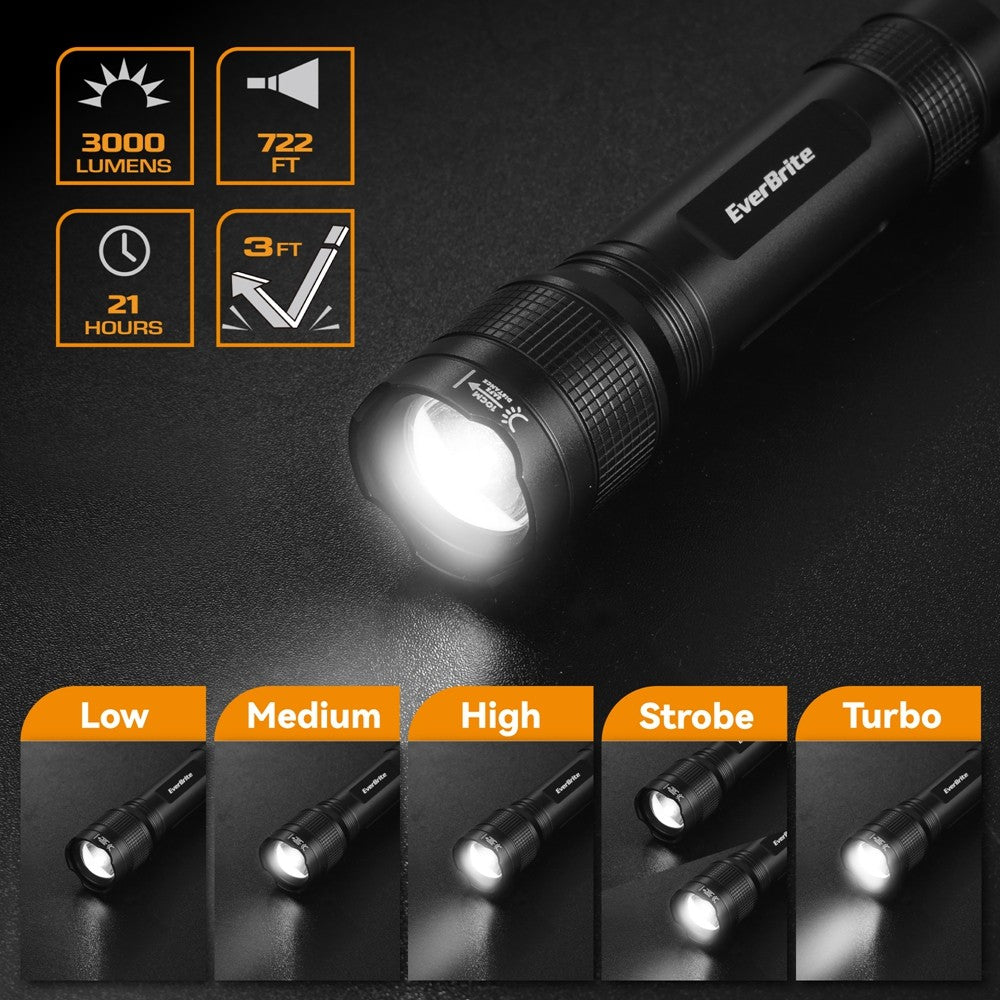 Rechargeable LED Flashlight 3000LM Super Bright Zoomable with 5 Modes