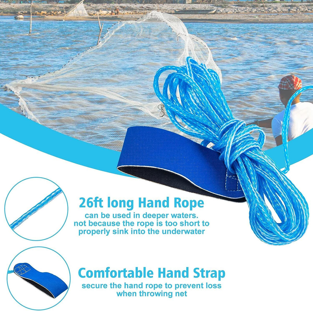 Heavy Duty Fishing Cast Net - Strong Nylon Bait Trap for Sea Lake Pond & River Fishing