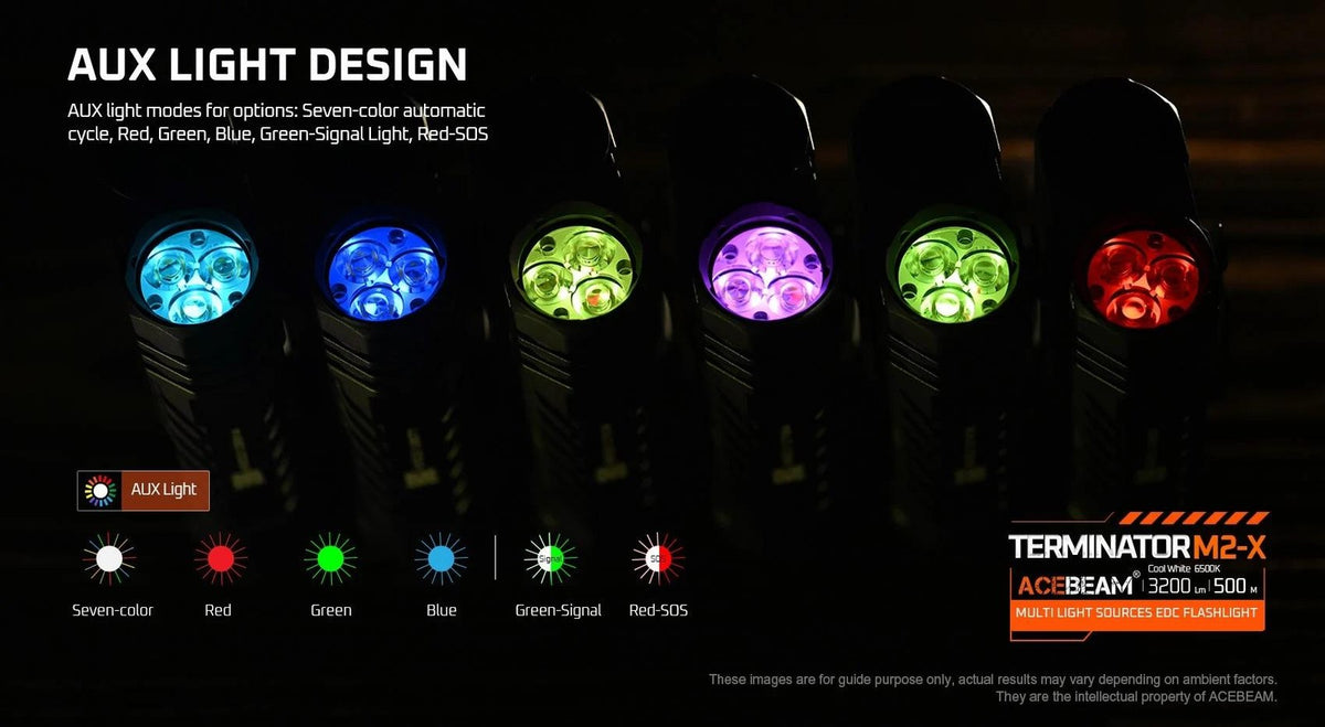 Dual Head LED Flashlight with RGB Colors and 3200 Lumens - Waterproof
