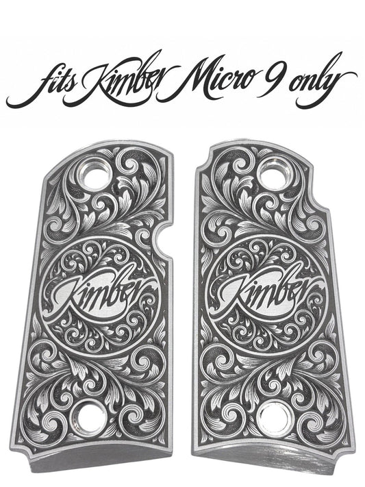 Custom Engraved Kimber Micro 9 Aluminum Grips - Ornamental Scroll Logo