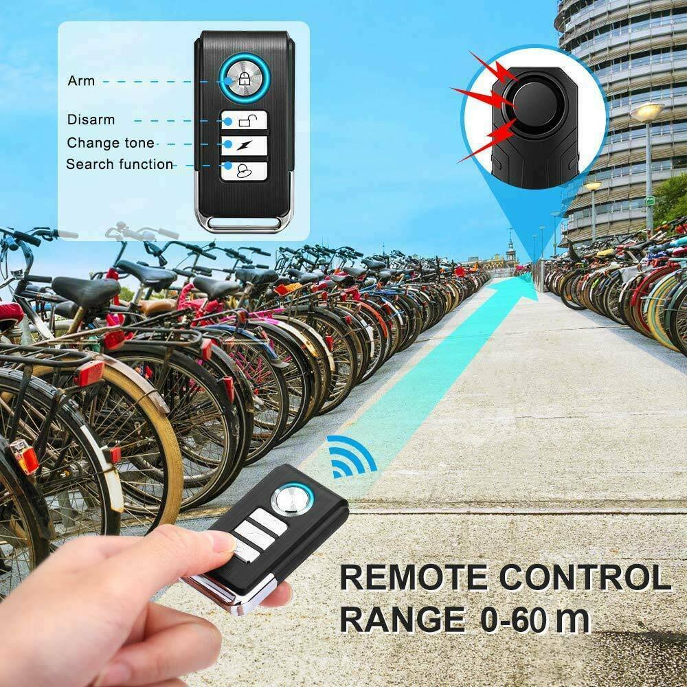 Wireless Bike Alarm with 113dB Loud Siren, Vibration Sensor & Remote Control