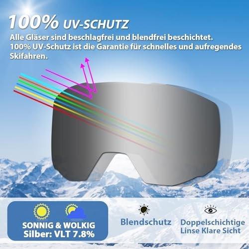 Over-Glasses Ski Snowboard Goggles Interchangeable Lenses Anti-Fog UV400