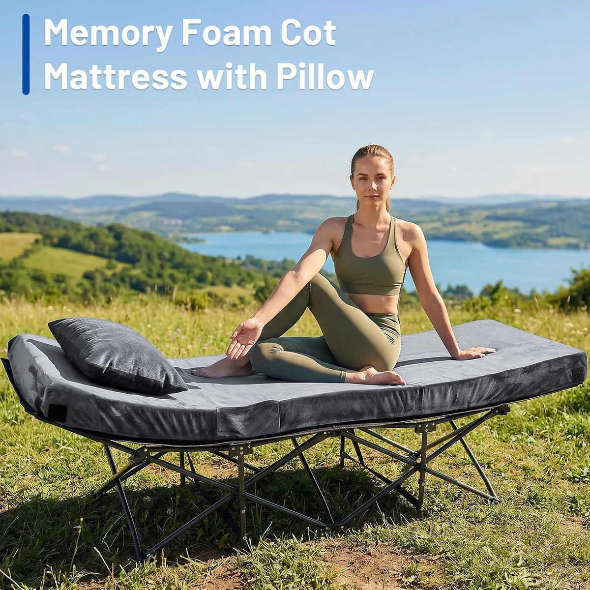 Extra Thick Memory Foam Camping Mattress Pad with Pillow - 4 Inch Support