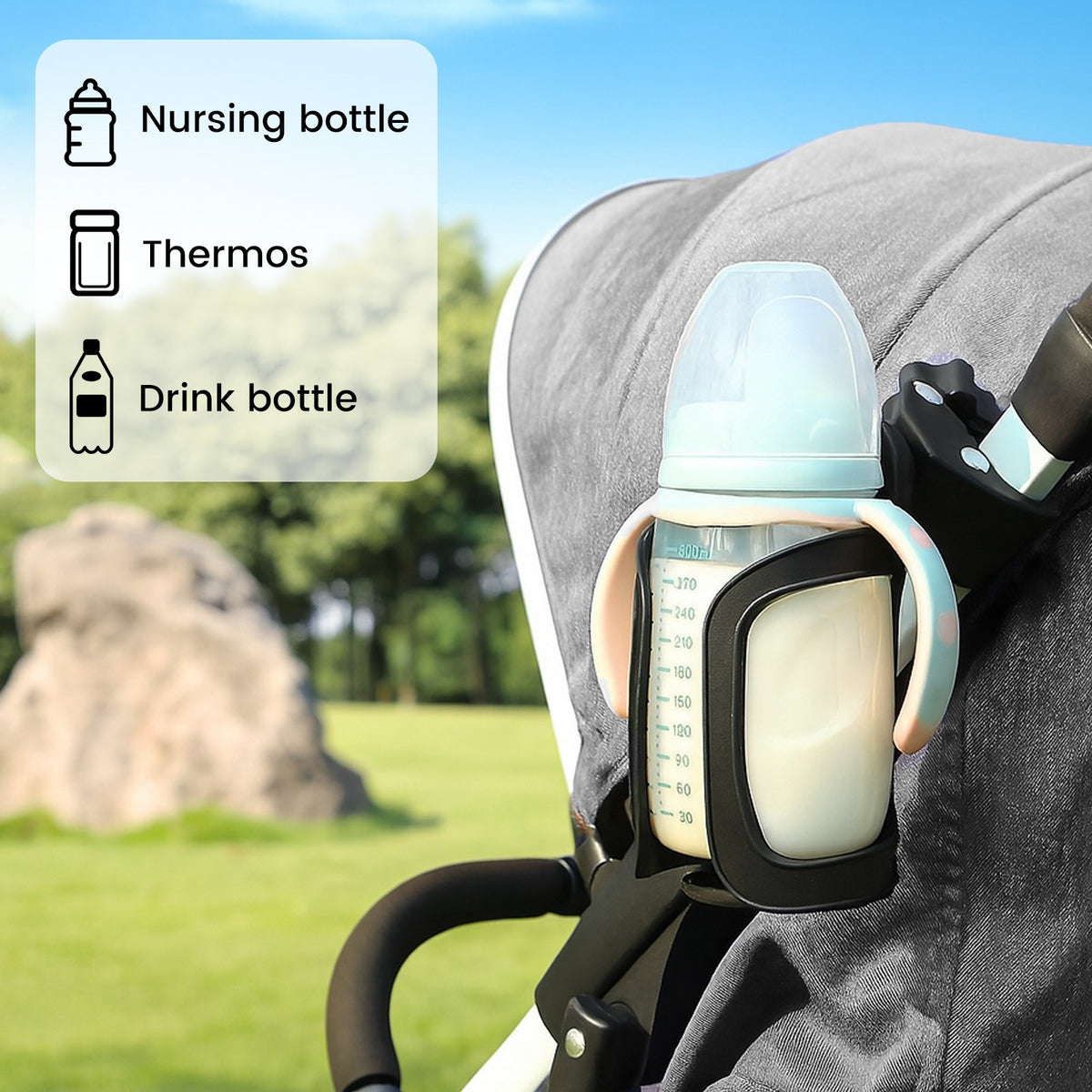 Universal 360° Beverage Cup Holder for Wheelchair, Walker, Rollator, Bike