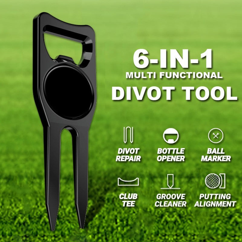 Golf Divot Repair Tool 6-in-1 Multifunction with Ball Marker & Groove Cleaner