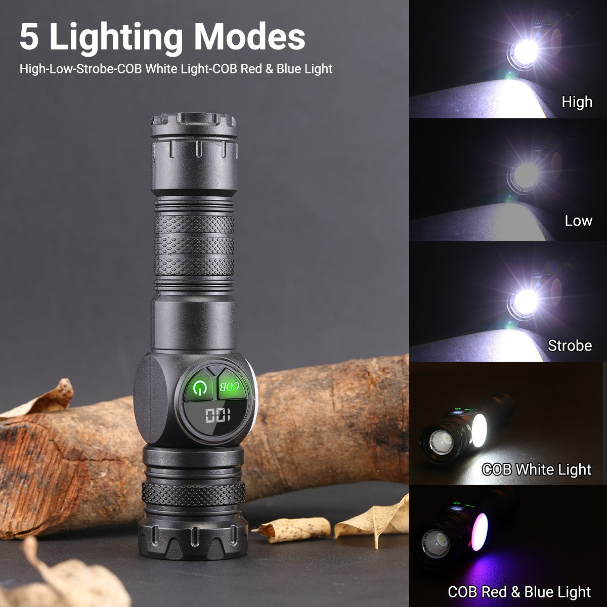 Rechargeable COB LED Work Light with Magnetic Base, 990000lm, 3 Modes