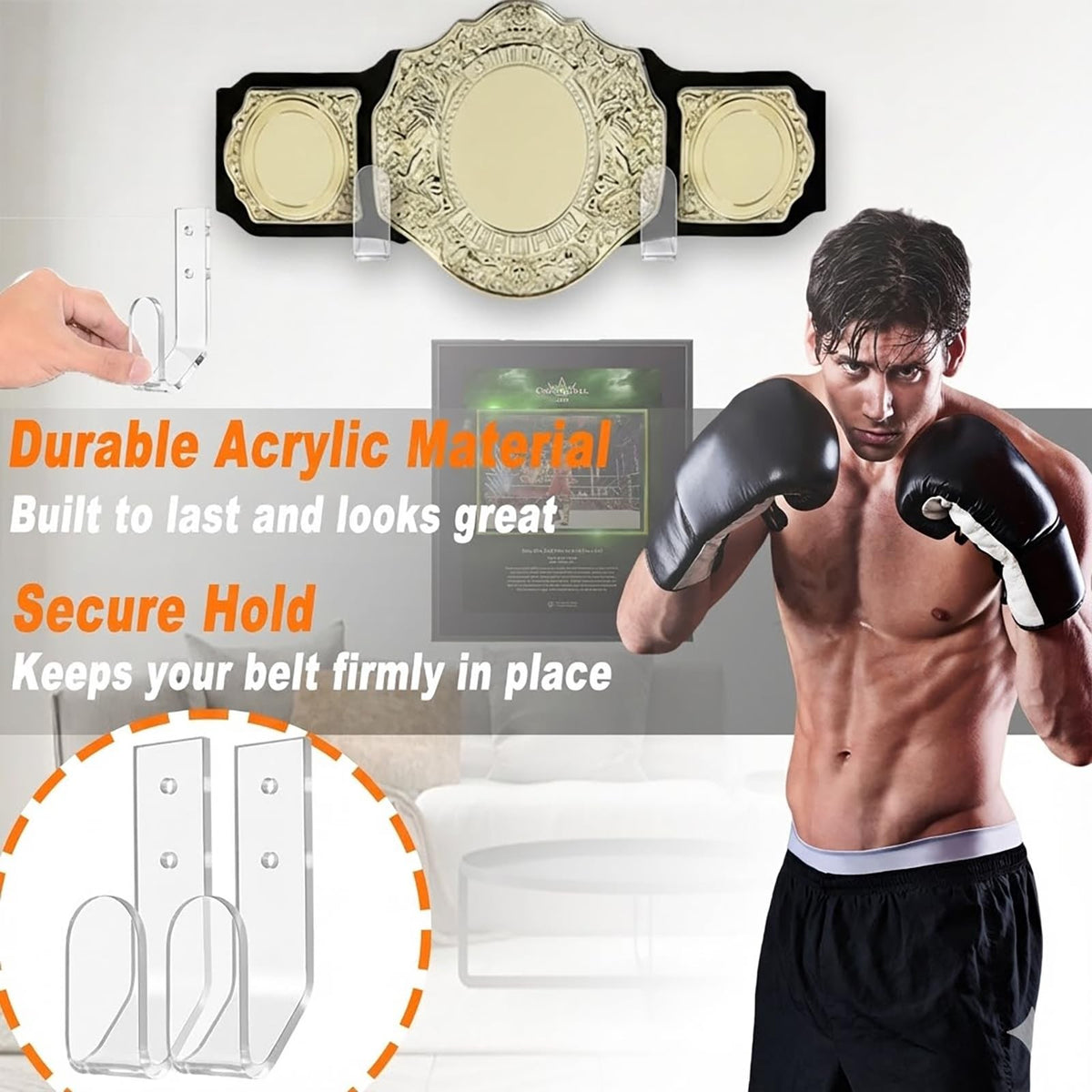 Wrestling Championship Belt Wall Display Case - Horizontal Mounting Hanger